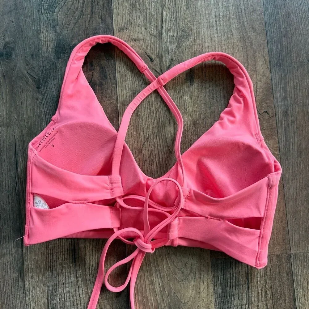Athleta Pink Strappy Sports Bra Adjustable Back Tie Women's S Removable Padding